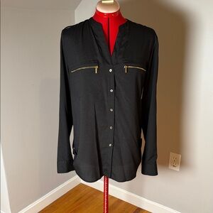 Calvin Klein Black Blouse with Gold Zippers